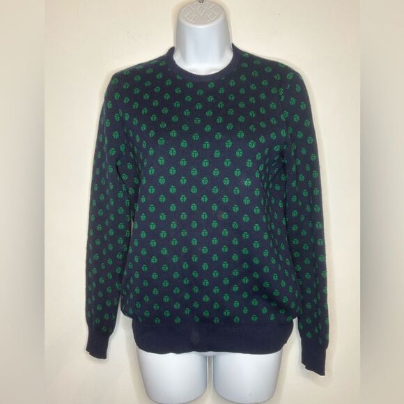 Givenchy Vintage bergdorf Goodman navy blue/green ladybug sweater size M - Picture 1 of 12